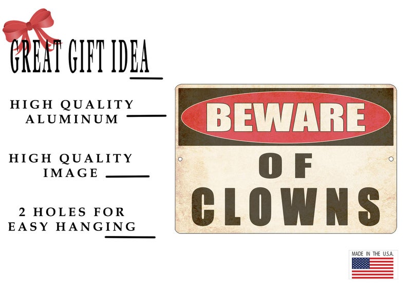 Rogue River Tactical Funny Sarcastic Metal Tin Sign, 12x8 Inch, Wall DÃ©cor- Man Cave Bar Yard Wall Warning Beware of Clowns - Image 2